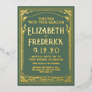 Antike grüne alte Druck Hochzeitseinladung Folieneinladung
