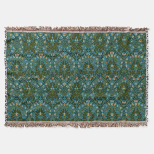Antike grüne blaue William Morris Herbstblumen Decke (Vorderseite)