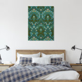 Antike grüne blaue William Morris Herbstblumen Leinwanddruck (Insitu (Schlafzimmer))