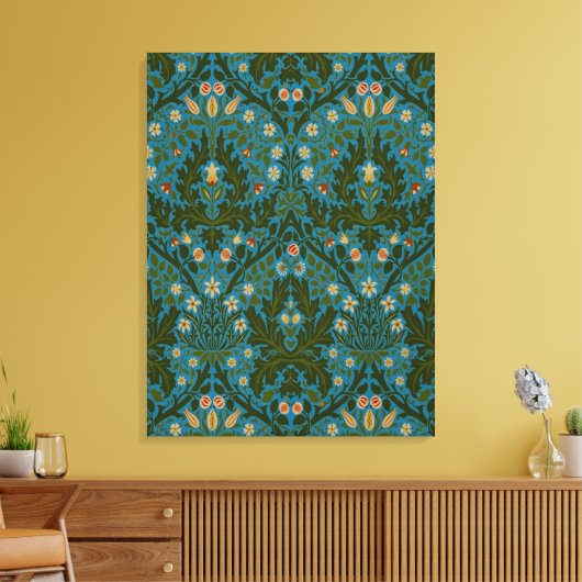 Antike grüne blaue William Morris Herbstblumen Leinwanddruck (Insitu (Wohnzimmer))