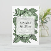 Antike grüne Rose Jahrgang Hochzeit Brautparty Einladung (Stehend Vorderseite)