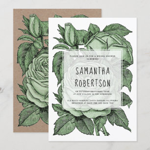 Antike grüne Rose Jahrgang Hochzeit Brautparty Einladung