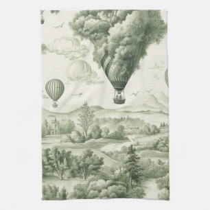 Antike grüne Toile de Jouy Idylle-Muster Geschirrtuch
