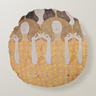 Antike Gustav Klimt Gold Art Nouveau Floral Rundes Kissen