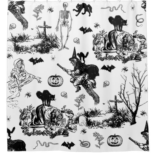 antike Halloween-Hexe Ghul Skelett-Toile Goth Duschvorhang (Vorderseite)