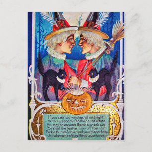 Antike Halloween-Hexen-Schwarze-Katzen-Postkarte Postkarte