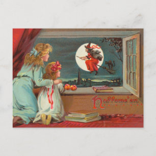 Antike Halloween-Karte aus der viktorianischen Ära Postkarte