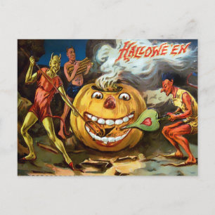 Antike Halloween-Postkarte mit Kürbis Motiv Postkarte