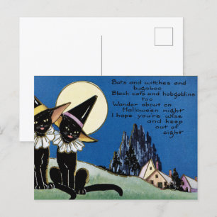 antike Halloween-Schwarze Katzen Feiertagspostkarte