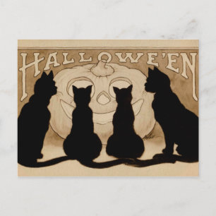 Antike Halloween-Schwarze-Katzen-Kürbis-Postkarte Feiertagspostkarte