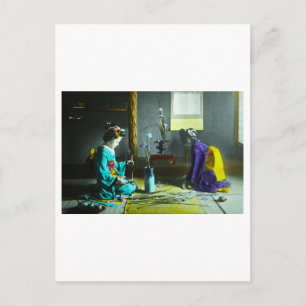 Antike handkolorierte japanische Geisha-Magic-Lant Postkarte