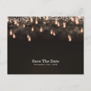 Antike hängende Glühbirnen Rustikal Save the Date Ankündigungspostkarte