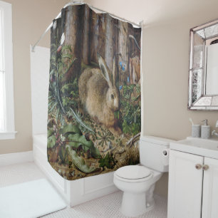 Antike Hasen Wald Natur Dunkle Cottagecore Duschvorhang