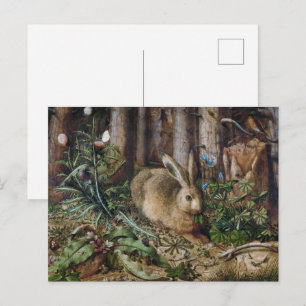 Antike Hasen Wald Natur Dunkle Cottagecore Postkarte