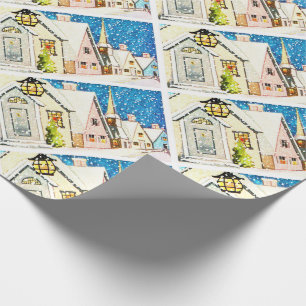 Antike Häuser Schaufenster Dorf Schnee Geschenkpapier