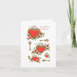 Antike Herzen und Schlüssel Valentinstag Karte