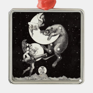 Antike Himmelsmondgöttin & Ursa Major Bär Silbernes Ornament