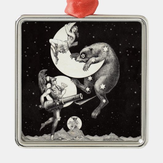 Antike Himmelsmondgöttin & Ursa Major Bär Silbernes Ornament (Vorne)