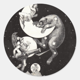 Antike himmlische Mondgöttin & Ursa Major Bär Runder Aufkleber