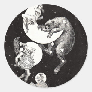 Antike himmlische Mondgöttin & Ursa Major Bär Runder Aufkleber