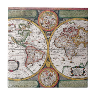 Antike himmlische Weltkarte mit Zodiak-Diagrammen Fliese