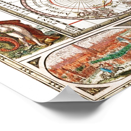 Antike historische Atlaskarte Kontinente Poster (Ecke)