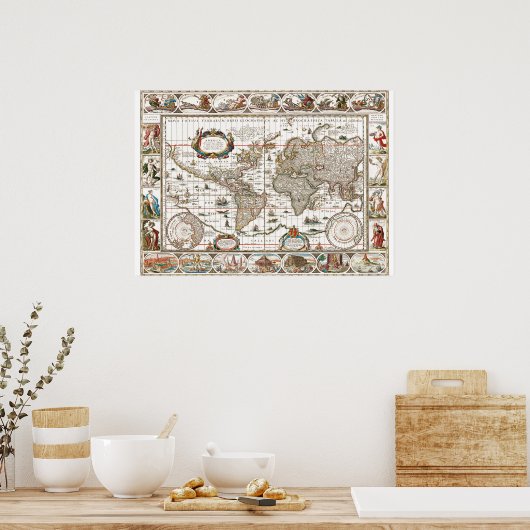 Antike historische Atlaskarte Kontinente Poster (Küche)