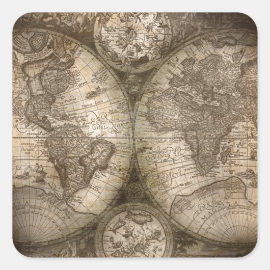 Antike historische Atlaskarte Kontinente Quadratischer Aufkleber (Vorderseite)