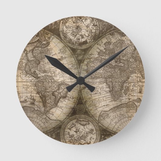 Antike historische Atlaskarte Kontinente Runde Wanduhr (Vorderseite)