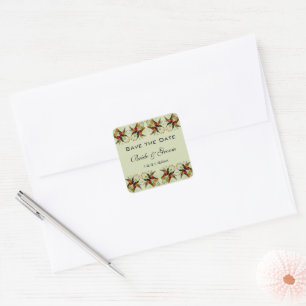 Antike Hochzeit Bewahrt das Datum Kolibris Blumen Quadratischer Aufkleber