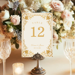 Antike Hochzeit Elfenbein Gold Elegant Verziert Tischnummer
