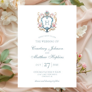 Antike Hochzeit mit monogrammierten Blumenwappen Einladung