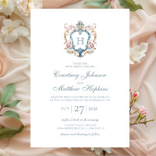Antike Hochzeit mit monogrammierten Blumenwappen Einladung