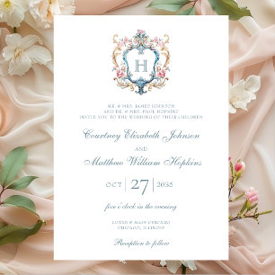Antike Hochzeit mit monogrammierten Blumenwappen Einladung