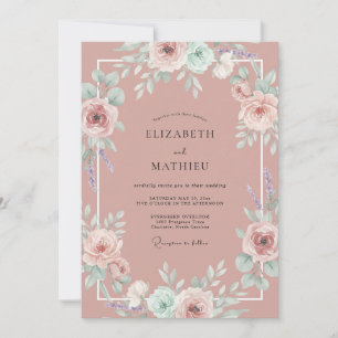 Antike Hochzeit mit rosa Rosen Einladung