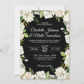 Antike Hochzeit mit weißer schwarzer Flora Einladung (Vorderseite)
