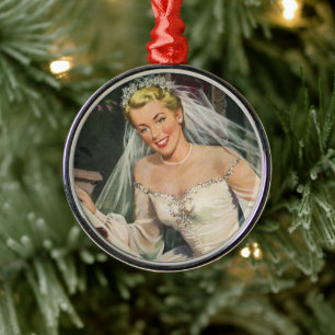 Antike Hochzeit, Retro-Braut mit Blumenmädchen Ornament Aus Metall