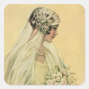 Antike Hochzeit, viktorianische Braut Brautbild Quadratischer Aufkleber