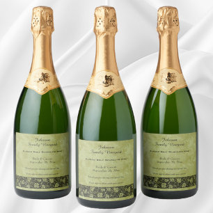 Antike Hochzeit, viktorianische Weinrebenblätter Schaumweinetikett