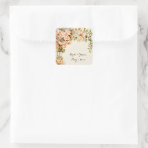 Antike Hochzeit Vintage rosa Rose Blume Quadratischer Aufkleber