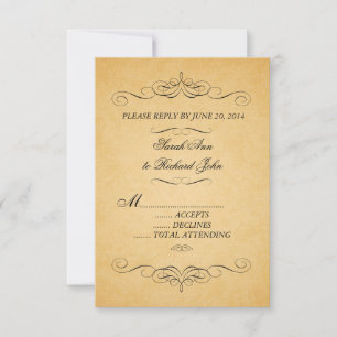 Antike Hochzeits-Einladung RSVP-Schwünge Flourish RSVP Karte