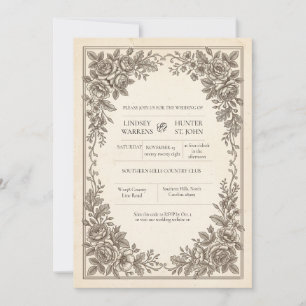 Antike Hochzeitseinladung mit Blumenmuster Einladung