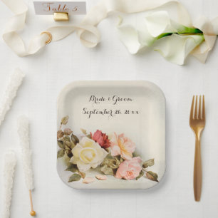 Antike Hochzeitsgarten-Rosenblumen im Vintage-Stil Pappteller