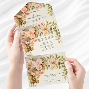 Antike Hochzeitsrosen Blumen Floral im Vintage-Sti All In One Einladung