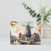 Antike Holländische Windmühle Postkarte (Stehend Vorderseite)
