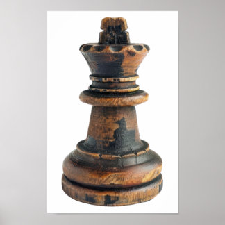 Antike hölzerne Schachkönig-Figur Poster