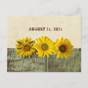 Antike Holzgelbe Sonnenblume Save-the-Date-Karte Ankündigungspostkarte