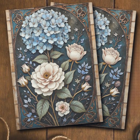 Antike Hortensienrose Bleiglas-Decoupage Seidenpapier