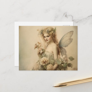 Antike hübsche Fee & Blumen Postkarte