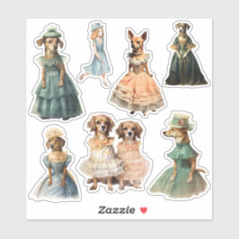 Antike Hunde in Vintagen Kleidern Junk Journal Kit Aufkleber